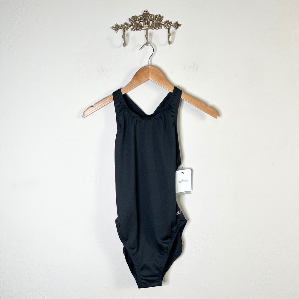 Dolfin Swimsuit One Piece Racerback Women Size 36 Black Athletic Competitive New